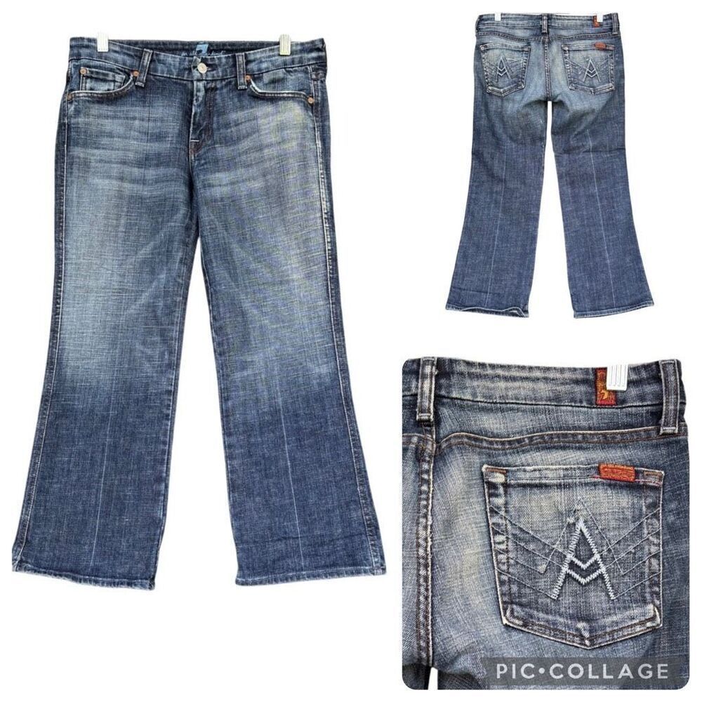 7 For All Mankind Crop A Pocket Jeans Relax Mid  Low Rise Straight Women’s Sz 29
